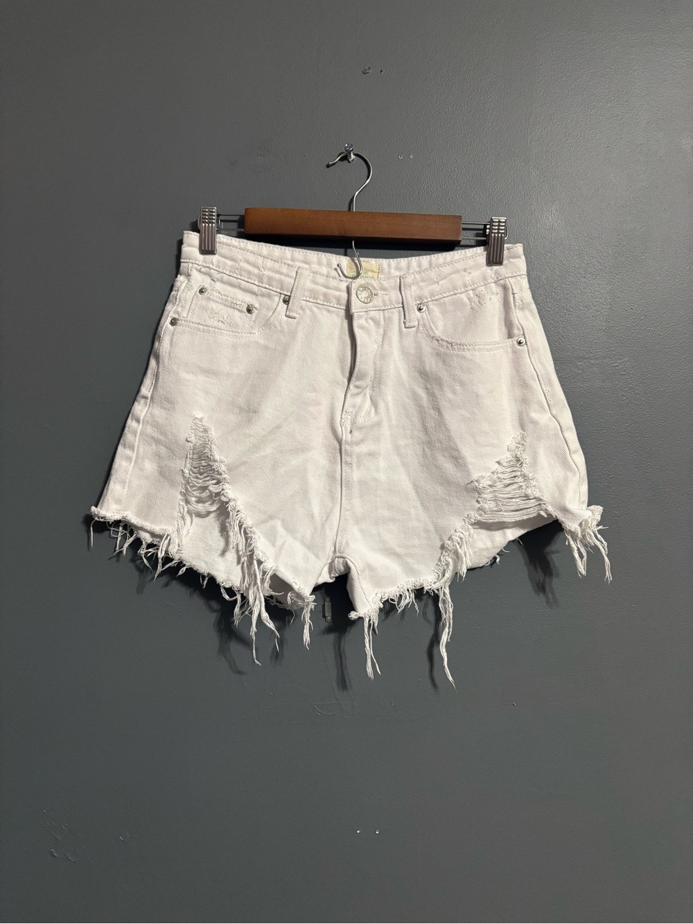 Blue Buttercup White Denim Cut Off distressed Shorts High Rise Womens M